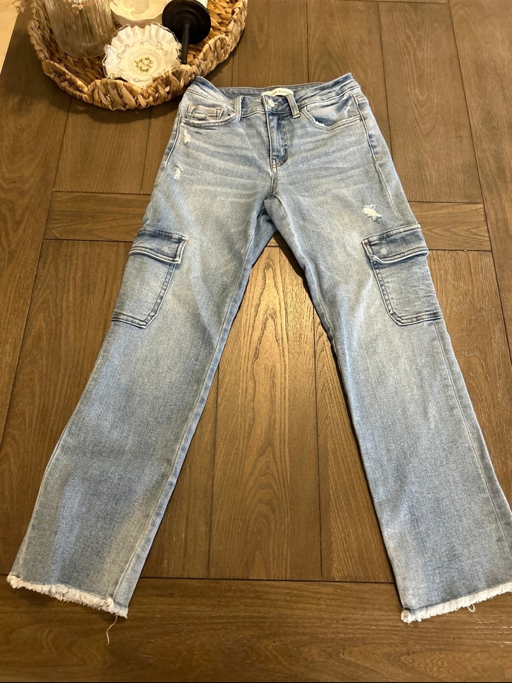 Flying Monkey Light Blue Straight Leg Cargo Jeans